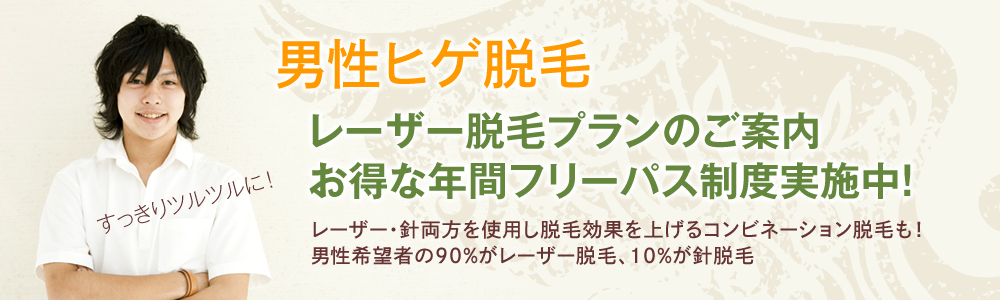 男性ヒゲ脱毛 レーザー脱毛20％OFFキャンペーン！お得な年間フリーパス制度実施中！